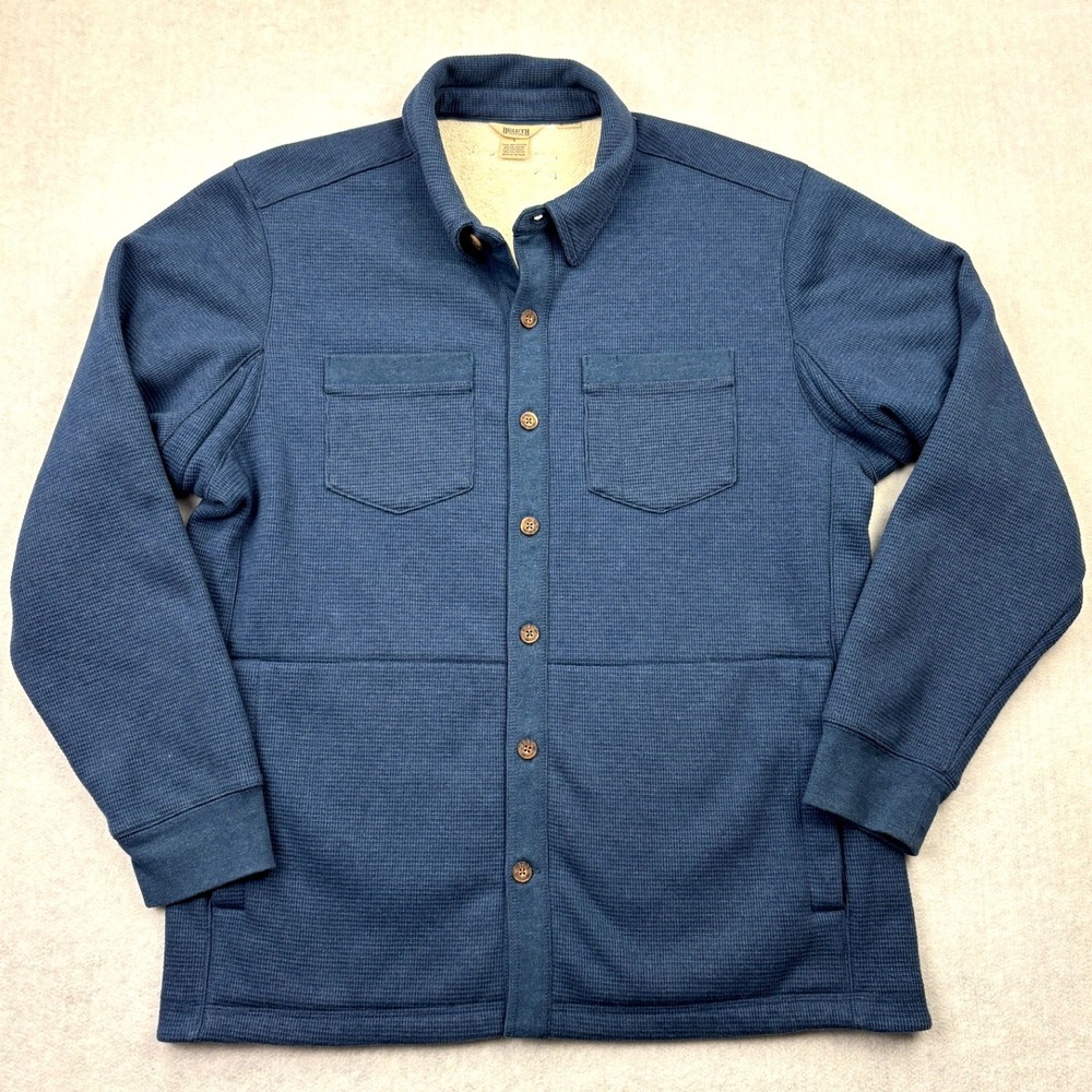 Duluth Trading Co Sherpa Lined Shirt Jacket Blue Waffle Knit Shacket Mens Large